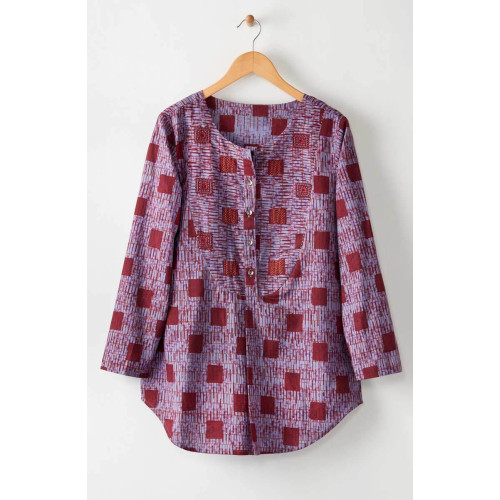 Misha Block Print Long-Sleeve Tunic - Light periwinkle/Multi