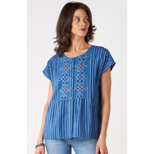 Shalu Cap Sleeve Button-Down Top - Tranquil blue Shalu Cap Sleeve Button-Down Top - Tranquil blue