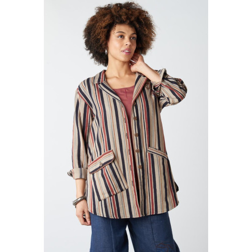 Vellore Block Print Herringbone Shirt Jacket - Cement/Multi Vellore Block Print Herringbone Shirt Jacket - Cement/Multi