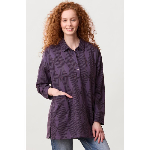 Malati Organic Cotton Jersey Oversized Collared Tunic - Aubergine Malati Organic Cotton Jersey Oversized Collared Tunic - Aubergine