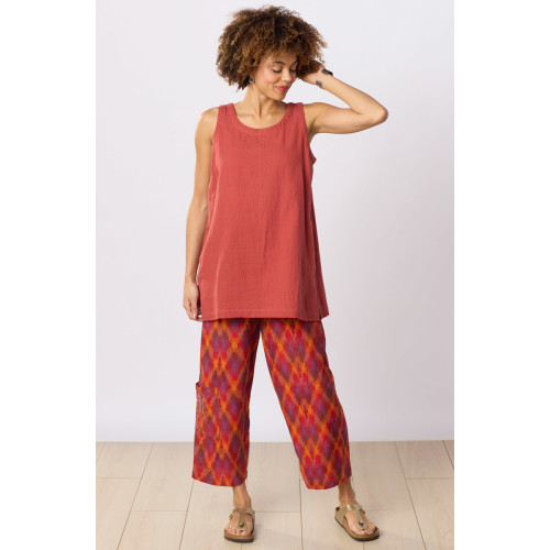 Kesari Ikat Pull-On Cargo Crop Pant - Fire red/Multi