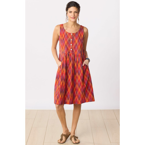 Sahila Ikat Sleeveless Knee-Length Tank Dress - Fire red/Multi Sahila Ikat Sleeveless Knee-Length Tank Dress - Fire red/Multi