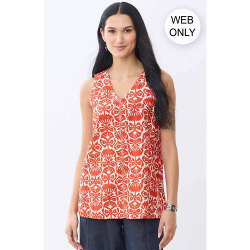 Shipra Block Print V-Neck Tank - Vermilion Shipra Block Print V-Neck Tank - Vermilion