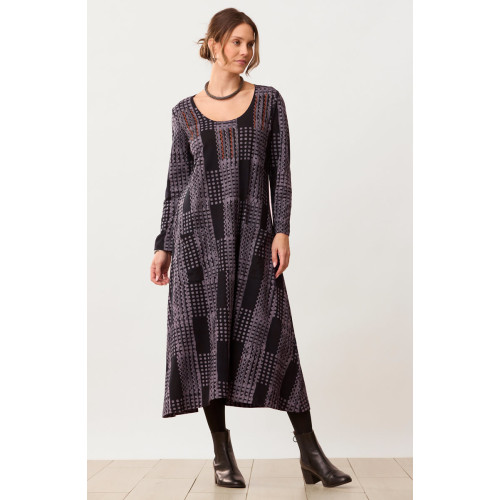 Supriya Jersey A-line Long-Sleeve Midi Dress - Black/Slate Supriya Jersey A-line Long-Sleeve Midi Dress - Black/Slate