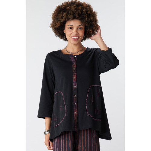 Maneela Cotton Jersey Swing Cardigan - Black/Chindi Maneela Cotton Jersey Swing Cardigan - Black/Chindi