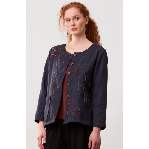 Recycled Yarn Embroidered Safira Jacket - Dark denim Recycled Yarn Embroidered Safira Jacket - Dark denim