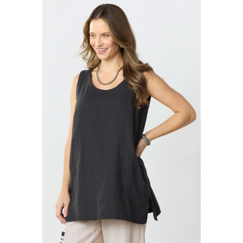 Sanju Double Gauze Long Tank - Black Sanju Double Gauze Long Tank - Black