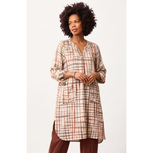 Rashmika Cotton Crepe Shibori Long Shirt - White/Multi Rashmika Cotton Crepe Shibori Long Shirt - White/Multi