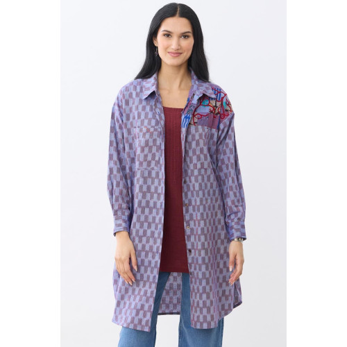 Long Savani Button-Down Shirt - Light periwinkle/Multi
